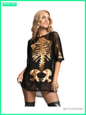 Sequin Halloween Costume Party Dress Skeleton Theme